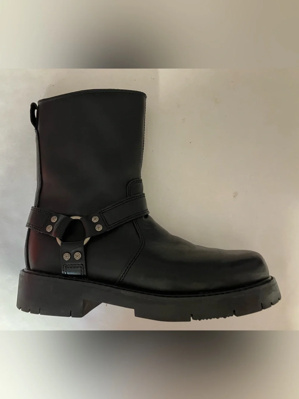 Harley Davidson Side Str. Black Leather Size Zip Moto Boots, Men’s 8 1/2, #91080